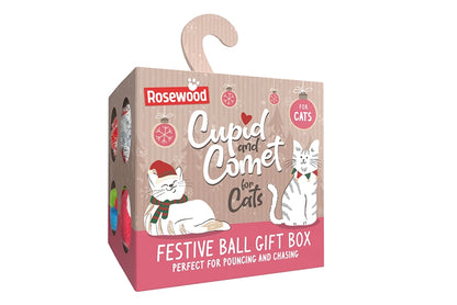 CUPID AND COMET FESTIVE BALL GIFT BOX FOR CATS