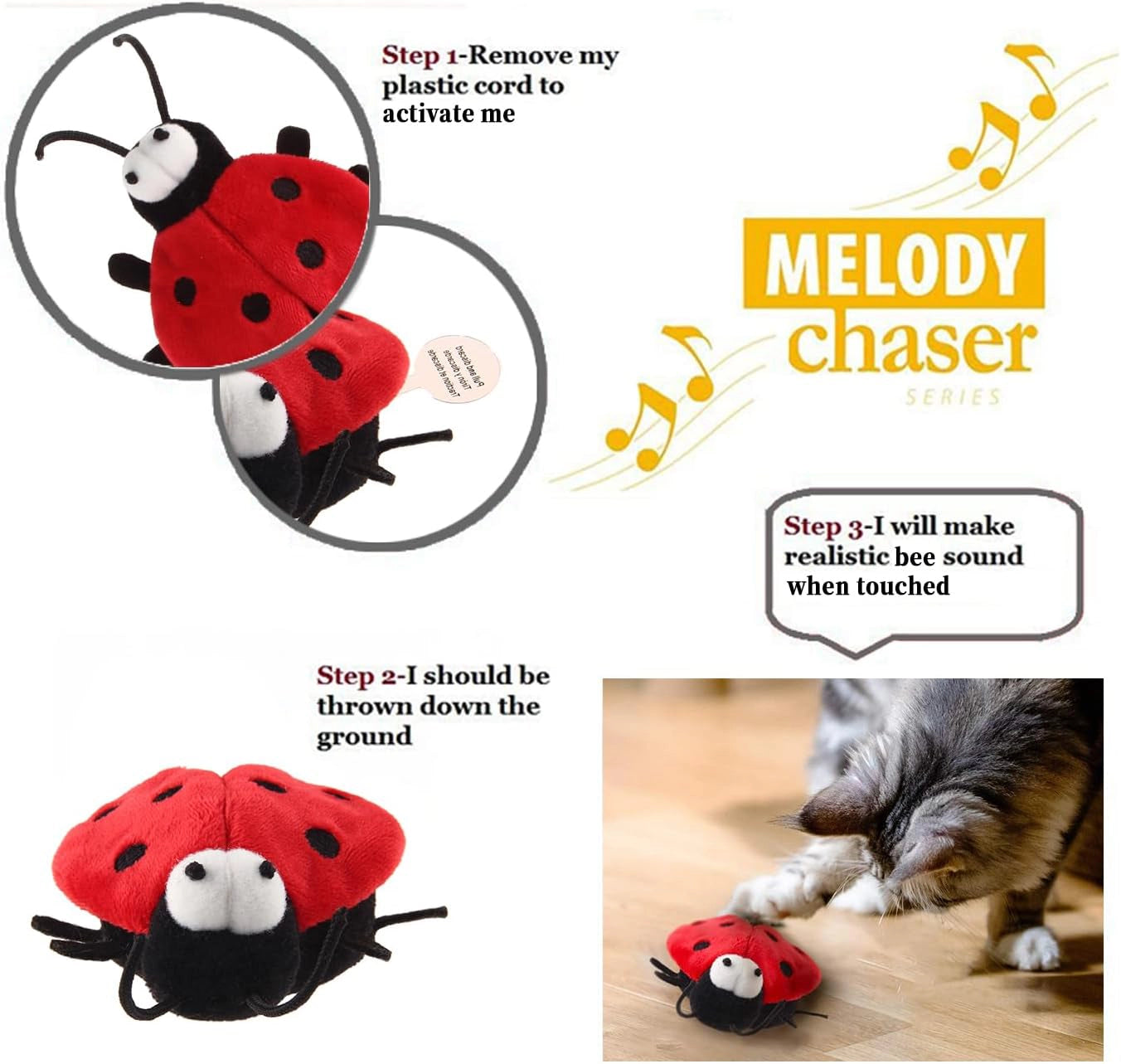 GIGWI MELODY CHASER LADYBIRD INTERACTIVE CAT TOY