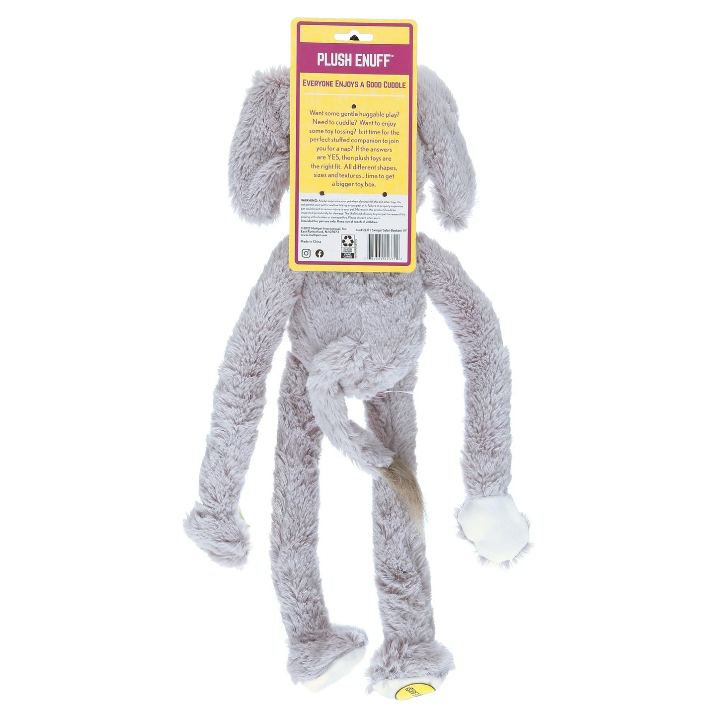 SWINGIN’ SAFARI ELEPHANT PLUSH SQUEAK SOUND INTERACTIVE DOG TOY