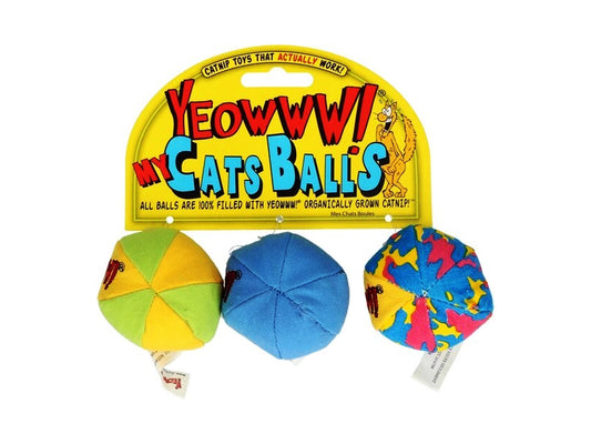 YEOWWW! MY CATS BALLS CATNIP CAT TOY 3PK