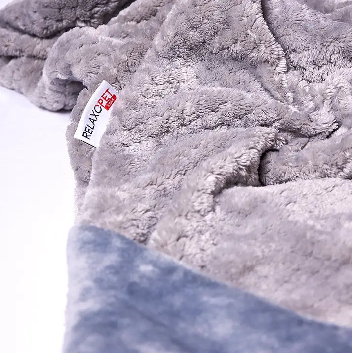 RelaxoPet gray soft plush stress relief blanket for anxious pets providing comfort and warmth