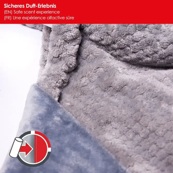 Close-up of RelaxoPet stress relief blanket for anxious pets showing soft plush fabric and safe scent experience