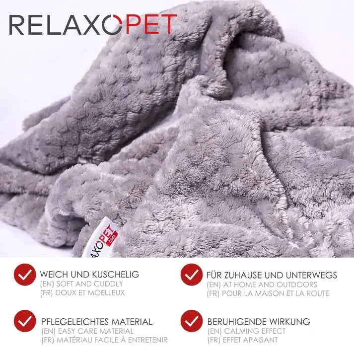 RelaxoPet gray stress relief blanket for anxious pets soft cuddly bedding for home and travel