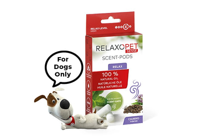 RelaxoPet bedding scent pods with stress relief fragrance for dogs featuring natural calming oils