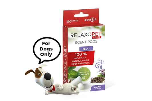 RelaxoPet bedding scent pods with stress relief fragrance for dogs featuring natural calming oils