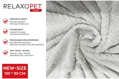 RelaxoPet stress relief XL blanket for anxious pets in soft gray cozy fabric 130 by 90 cm